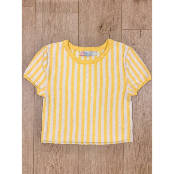 Free People Beach Tops - Free People Beach Womens Yellow White Striped Terry Knit Crop Top OB1585602 L